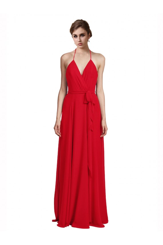Red A-Line V-Neck Long Bridesmaid Dress Hobart