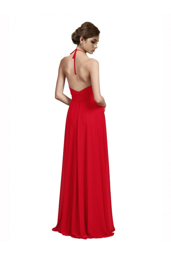 Red A-Line V-Neck Long Bridesmaid Dress Hobart