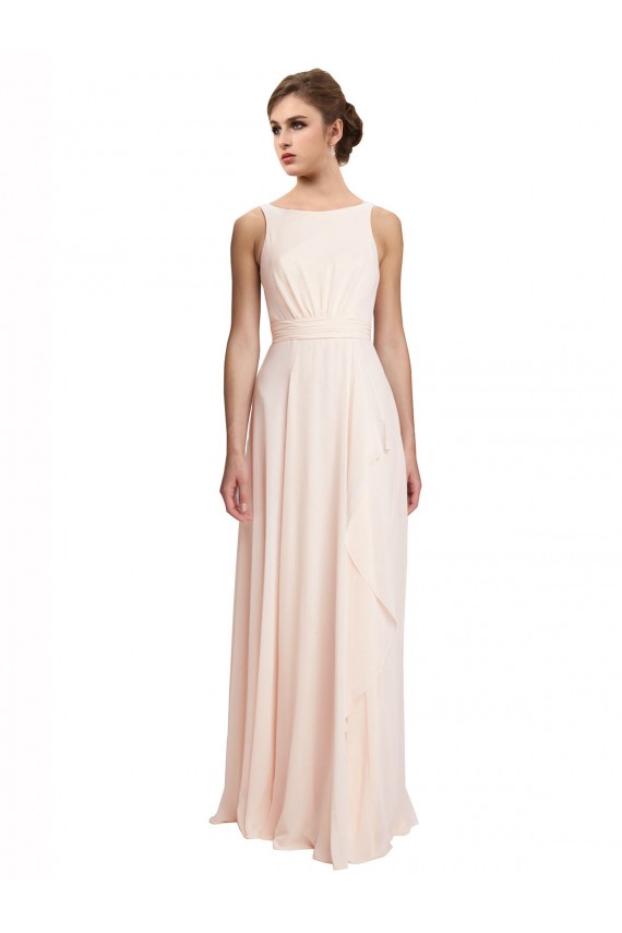 V-Back Cream Pink A-Line High Neck Long Bridesmaid Dress / Evening Dress Hobart