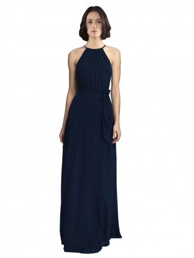 Dark Navy A-Line High Neck Long Evening Gowns / Bridesmaid Dresses Hobart