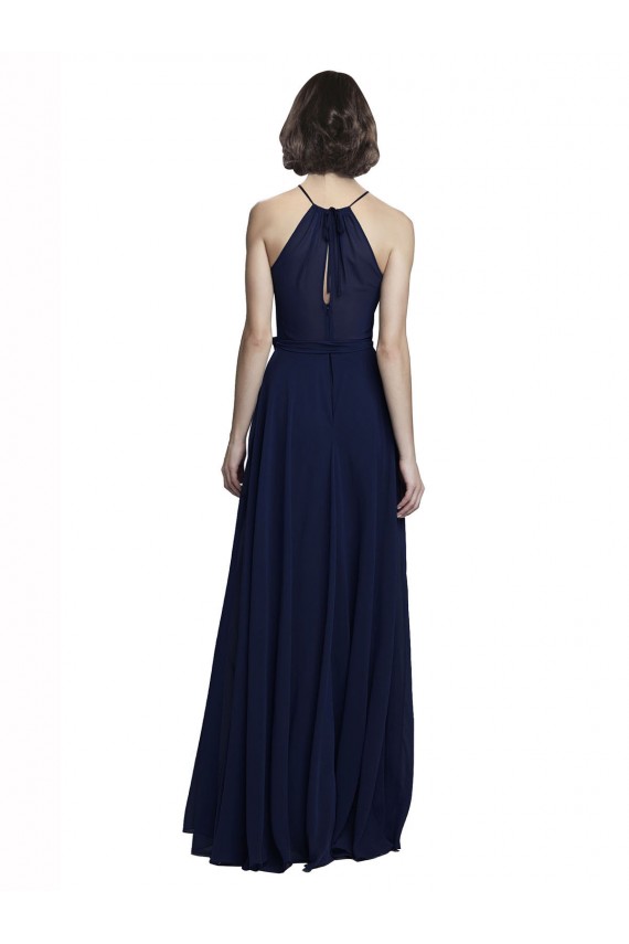 Dark Navy A-Line High Neck Long Evening Gowns / Bridesmaid Dresses Hobart