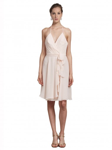 Cream Pink A-Line V-Neck Knee Length Bridesmaid Dress Hobart