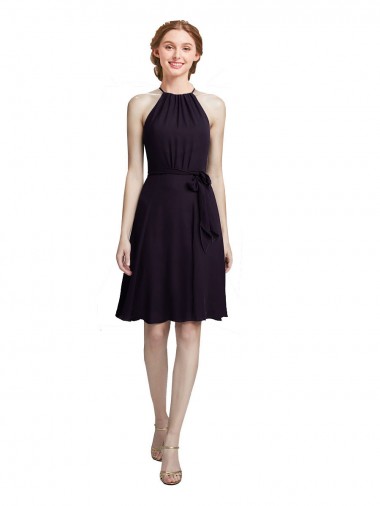 Grape A-Line High Neck Knee Length Bridesmaid Dress Hobart