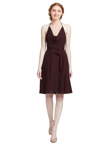 Burgundy Gold A-Line Halter Neck Knee Length Bridesmaid Dress Hobart