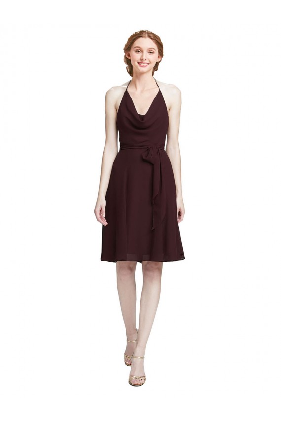 Burgundy Gold A-Line Halter Neck Knee Length Bridesmaid Dress Hobart