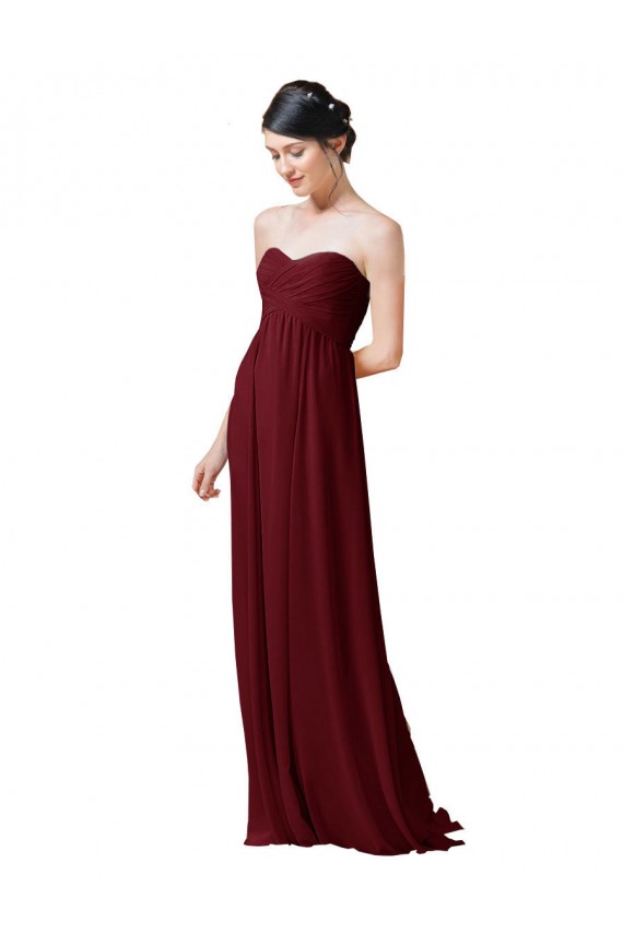 Burgundy A-Line Strapless Long Bridesmaid Dresses Hobart