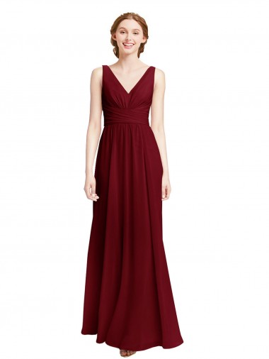 Burgundy A-Line V-Neck Long Bridesmaid Dress / Evening Gowns Hobart