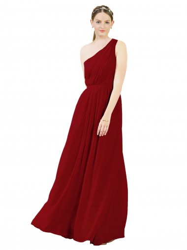 Burgundy A-Line One Shoulder Long Bridal Party Dress / Evening Dress Hobart