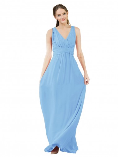 Periwinkle A-Line V-Neck Long Bridesmaid Dress Hobart