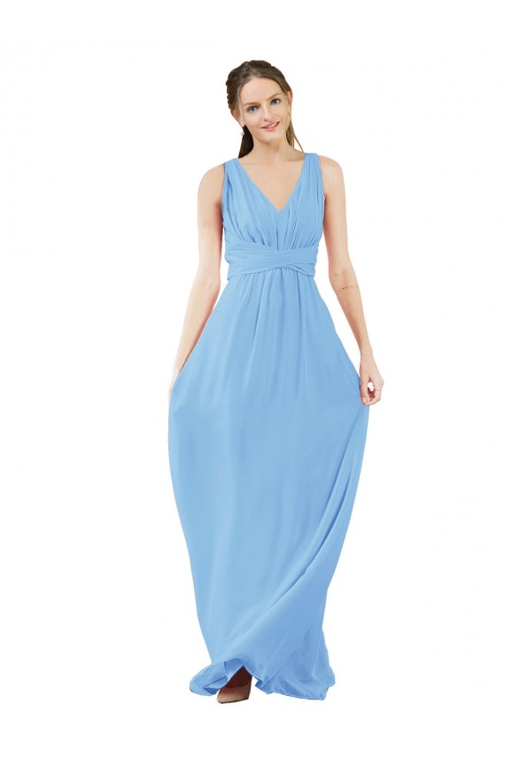 Periwinkle A-Line V-Neck Long Bridesmaid Dress Hobart