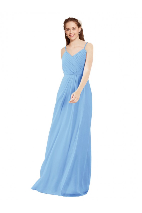 Low Back Periwinkle Sheath V-Neck Long Bridesmaid Dress Hobart