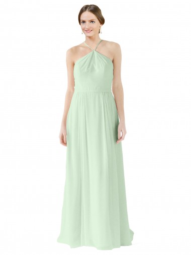 Sage A-Line Halter Neck Long Bridesmaid Dress Hobart