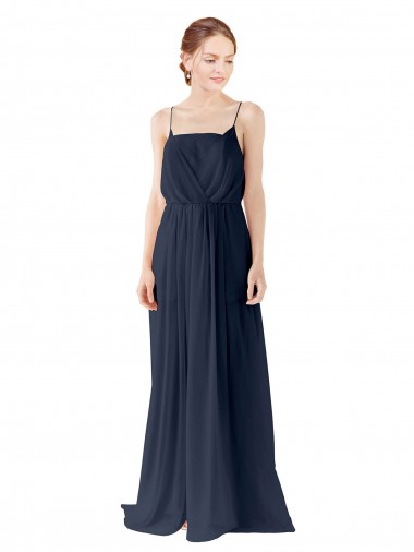 Open Back Dark Navy A-Line Spaghetti straps Long Bridesmaid Dress / Evening Gowns Hobart