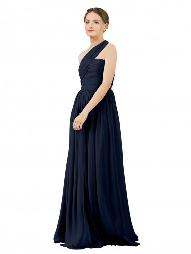Dark Navy A-Line One Shoulder Long Bridal Party Dress / Evening Dress Hobart