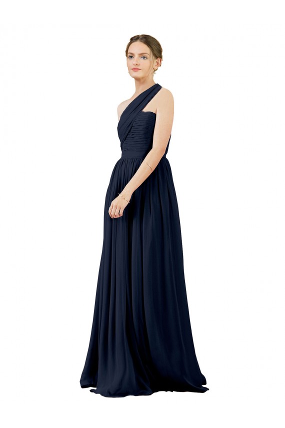 Dark Navy A-Line One Shoulder Long Bridal Party Dress / Evening Dress Hobart