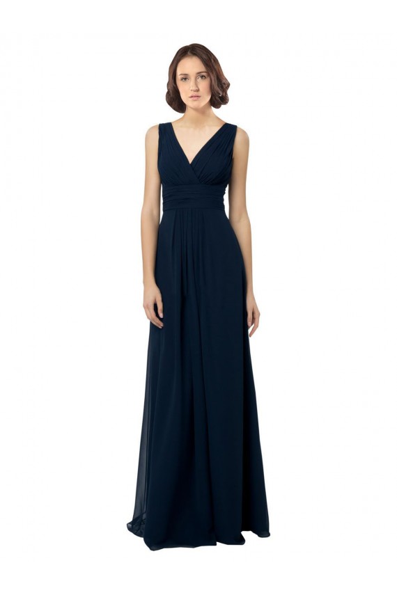 V-Back Dark Navy A-Line V-Neck Long Bridal Party Dress Hobart