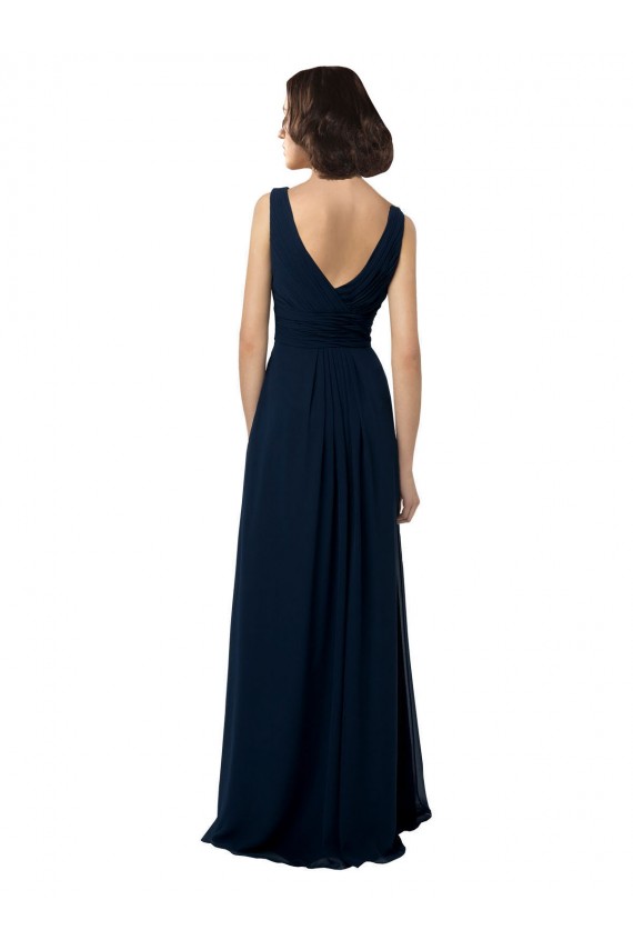 V-Back Dark Navy A-Line V-Neck Long Bridal Party Dress Hobart
