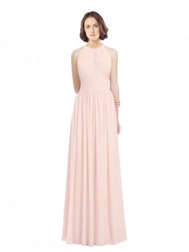 Keyhole Back Pink A-Line Halter Neck Long Bridesmaid Dress Hobart