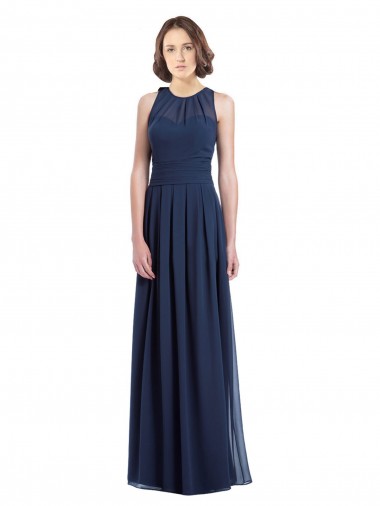Keyhole Back Dark Navy A-Line Halter Neck Long Floor Length Bridesmaid Dress Hobart