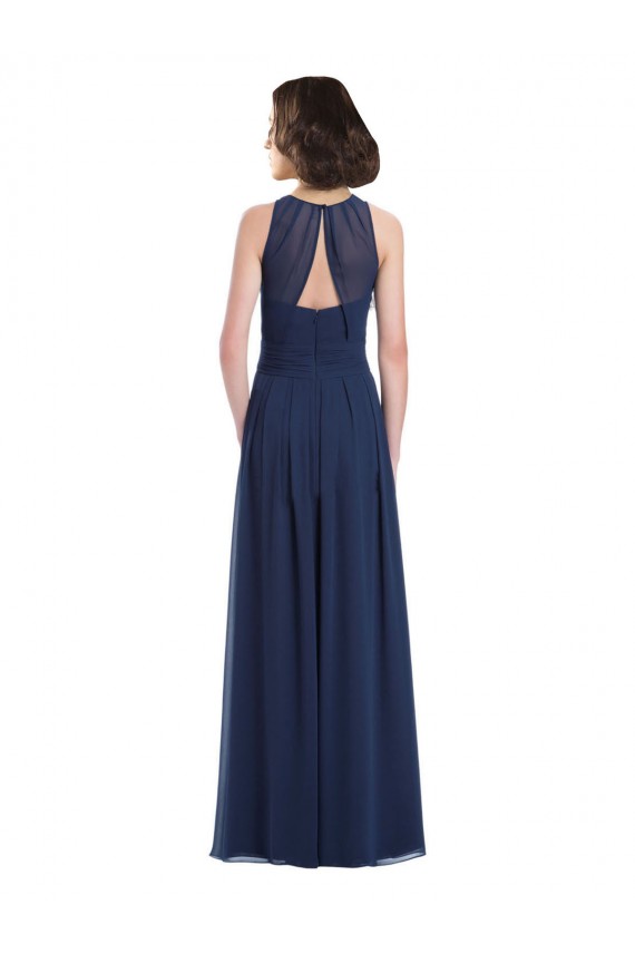 Keyhole Back Dark Navy A-Line Halter Neck Long Floor Length Bridesmaid Dress Hobart