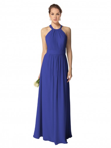 Royal Blue A-Line Halter Neck Long Evening Dress / Bridesmaid Dress Hobart