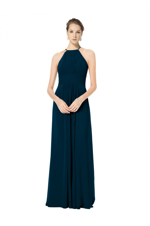Midnight Green A-Line Halter Neck Long Bridesmaid Dress Hobart
