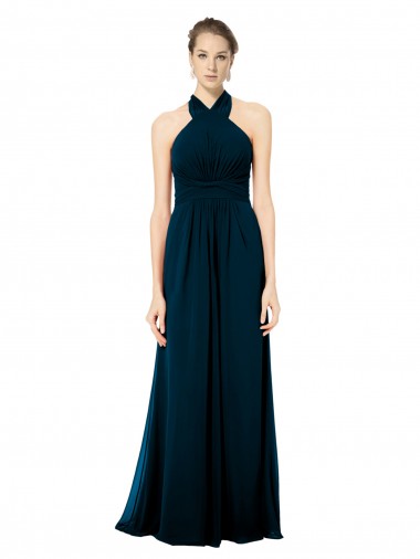 Twist Back Midnight Green A-Line Halter Neck Long Formal Dress / Bridesmaid Dress Hobart