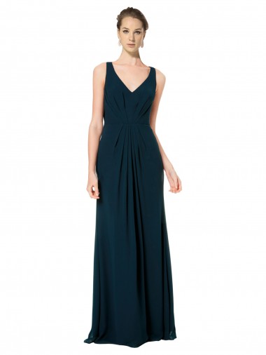 Midnight Green A-Line V-Neck Long Bridesmaid Dress Hobart
