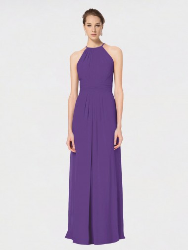 Open Back Plum Purple A-Line Halter Neck Long Bridesmaid Dress Hobart