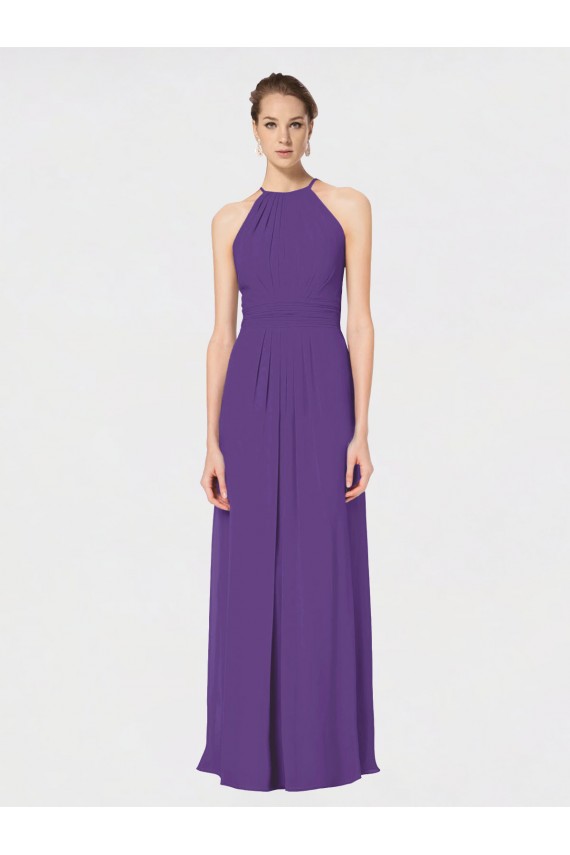 Open Back Plum Purple A-Line Halter Neck Long Bridesmaid Dress Hobart