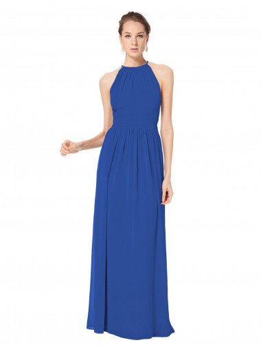 Keyhole Back Royal Blue A-Line Halter Neck Long Bridesmaid Dress / Evening Dress Hobart