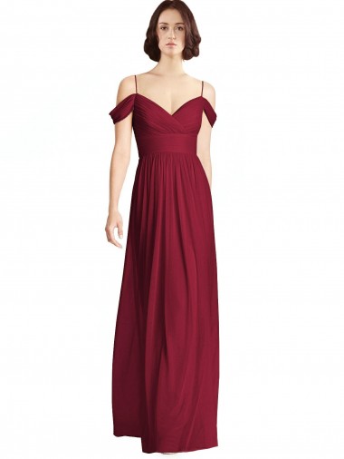 Burgundy A-Line V-Neck Long Bridesmaid Dresses Hobart