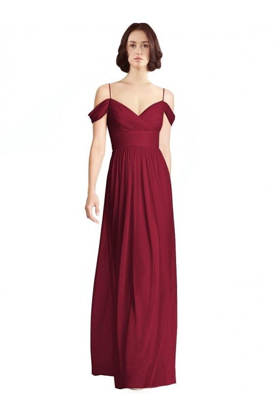 Burgundy A-Line V-Neck Long Bridesmaid Dresses Hobart