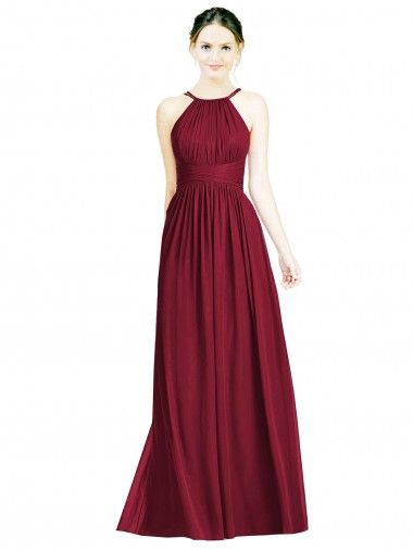 Open Back Burgundy A-Line Halter Neck Long Formal Dress / Bridesmaid Dress Hobart