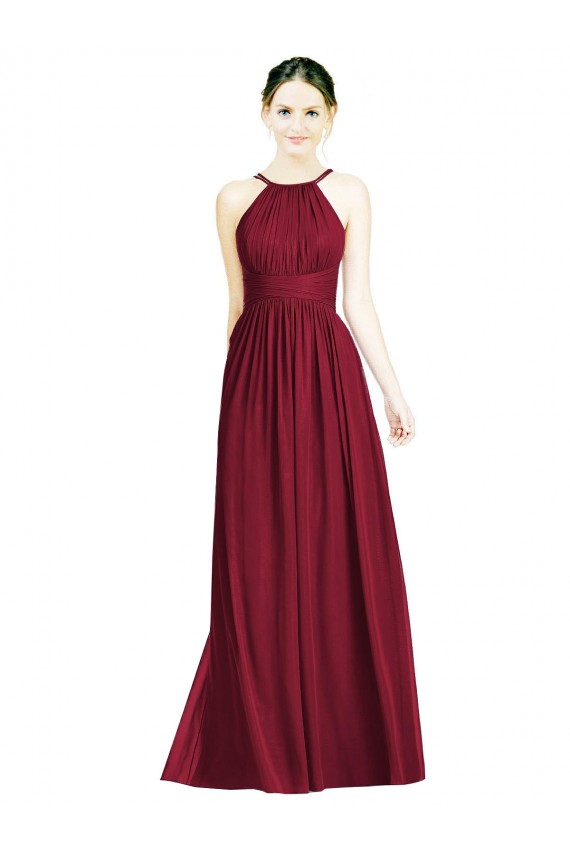 Open Back Burgundy A-Line Halter Neck Long Formal Dress / Bridesmaid Dress Hobart