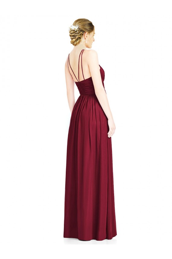 Open Back Burgundy A-Line Halter Neck Long Formal Dress / Bridesmaid Dress Hobart