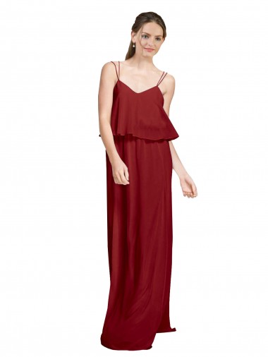 Open Back Burgundy A-Line Spaghetti Straps Long Bridesmaid Dress Hobart