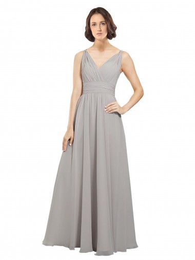 V-Back Oyster Silver A-Line V-Neck Long Bridesmaid Dress Hobart