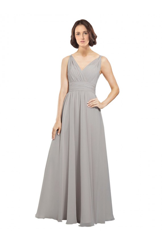 V-Back Oyster Silver A-Line V-Neck Long Bridesmaid Dress Hobart