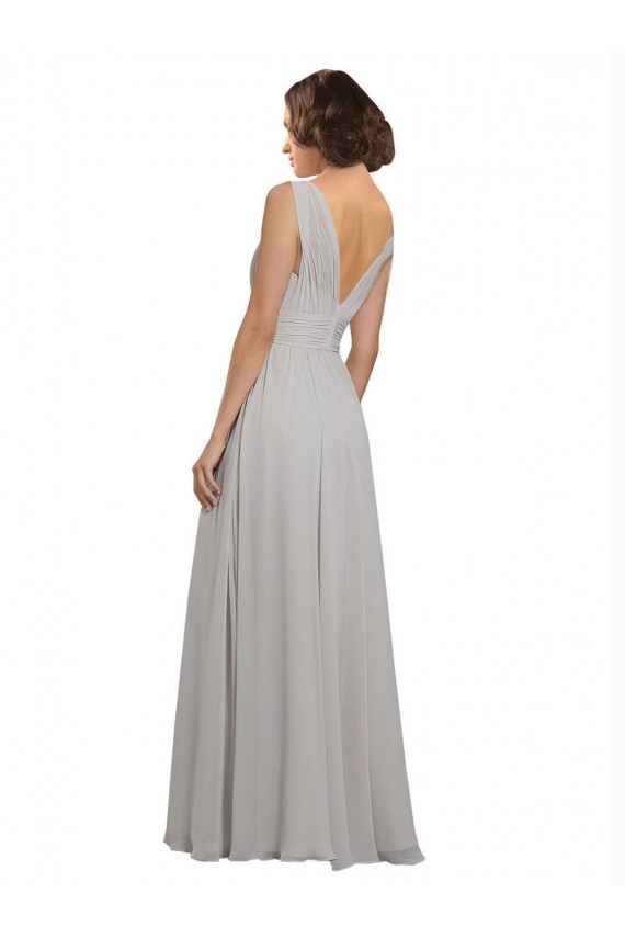 V-Back Oyster Silver A-Line V-Neck Long Bridesmaid Dress Hobart