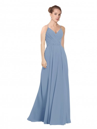 V-Back Dusty Blue A-Line V-Neck Long Evening Dress / Bridesmaid Dress Hobart