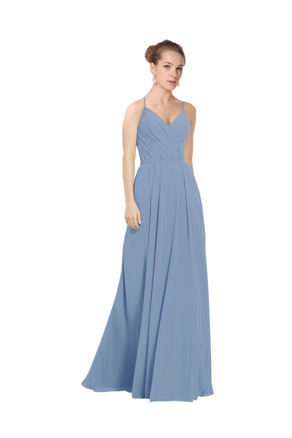 V-Back Dusty Blue A-Line V-Neck Long Evening Dress / Bridesmaid Dress Hobart
