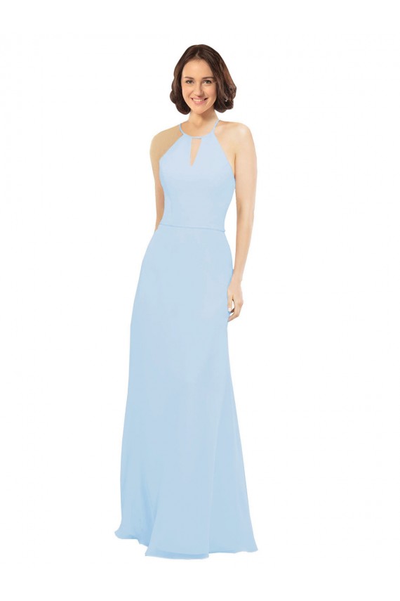 Light Sky Blue A-Line Halter Neck Long Wedding Party Dress Hobart