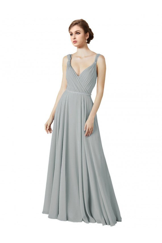 Silver A-Line V-Neck Long Bridesmaid Dress / Evening Dress Hobart