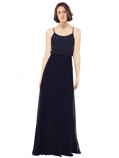 Dark Navy Sheath Scoop Neck Long Bridal Party Dress Hobart