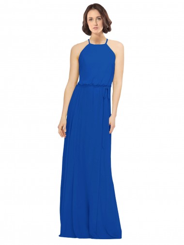 Royal Blue A-Line Jewel Neck Long Bridal Party Dress Hobart