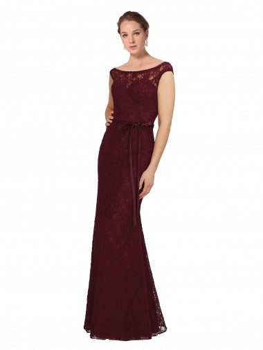 Burgundy Gold Sheath Bateau Neck Long Bridesmaid Dress Hobart
