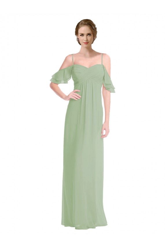 Low Back Smoke Green A-Line Spaghetti Straps Long Formal Dress / Bridesmaid Dress Hobart