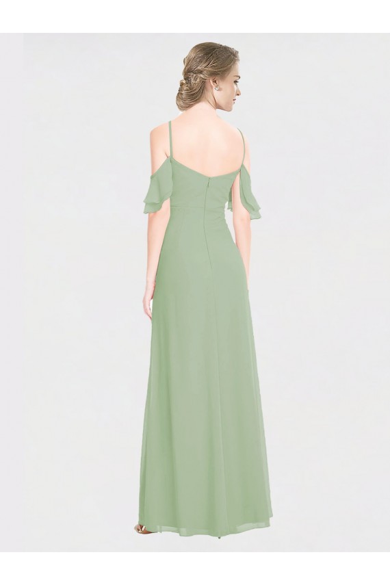 Low Back Smoke Green A-Line Spaghetti Straps Long Formal Dress / Bridesmaid Dress Hobart