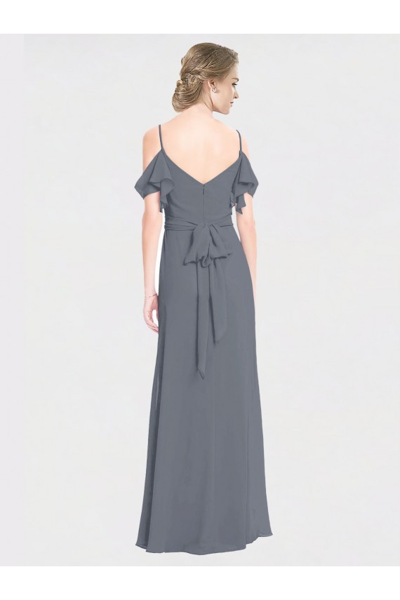 V-Back Slate Grey A-Line V-Neck Long Bridesmaid Dress Hobart